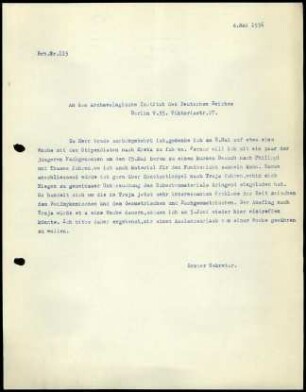 G. Karo an DAI Zentrale