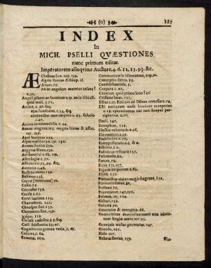 Index In Mich. Pselli Quaestiones nunc primum editas.