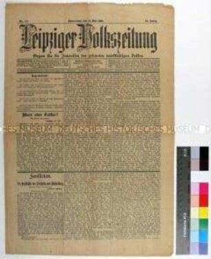 Zeitung "Leipziger Volkszeitung" mit Leitartikel "Marx oder Tolstoi?" von Anton Pannekoek