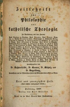 Zeitschrift für Philosophie und katholische Theologie. 23/24, 23/24. 1837