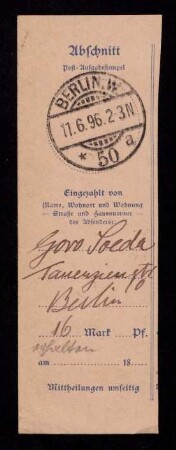 Mitteilung Goro Soedas. Berlin, 11.06.1896.