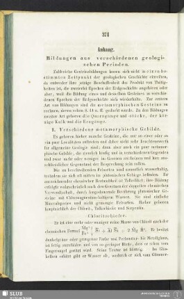 Anhang. Bildungen aus verschiedenen geologischen Perioden