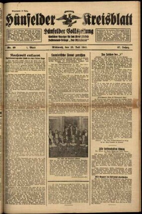 Erste Ausgabe vom Mittwoch, den 23. Juli 1941.