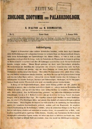 Zeitung für Zoologie, Zootomie und Palaeozoologie, 1. 1848/49, Nr. 1 - 26 = 1. Jan. - 22. Sept.