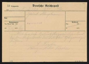 Brief von Samuel Fischer, Hedwig Fischer und Hildegard Fischer an Gerhart Hauptmann
