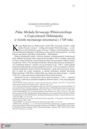 77: Pałac Michała Serwacego Wi¬śniowieckiego w Czajczyńcach (Teklampolu) w ¬świetle nieznanego inwentarza z 1748 roku