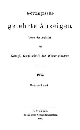 1885,1: Göttingische gelehrte Anzeigen