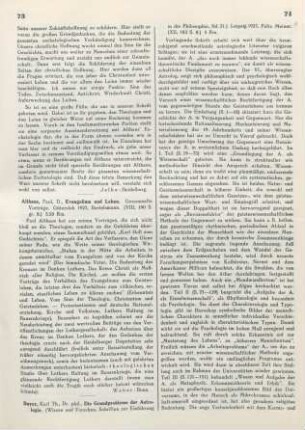 73 [Rezension] Althaus, Paul, Evangelium und Leben