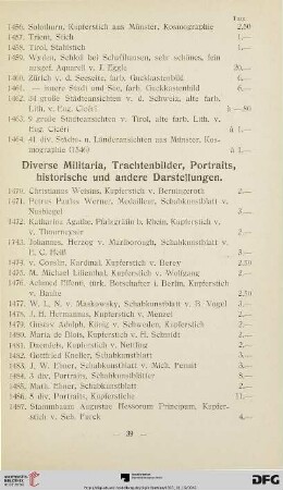 Diverse Militaria, Trachtenbilder, Portraits, historische und andere Darstellungen (Nr. 1470-1536)