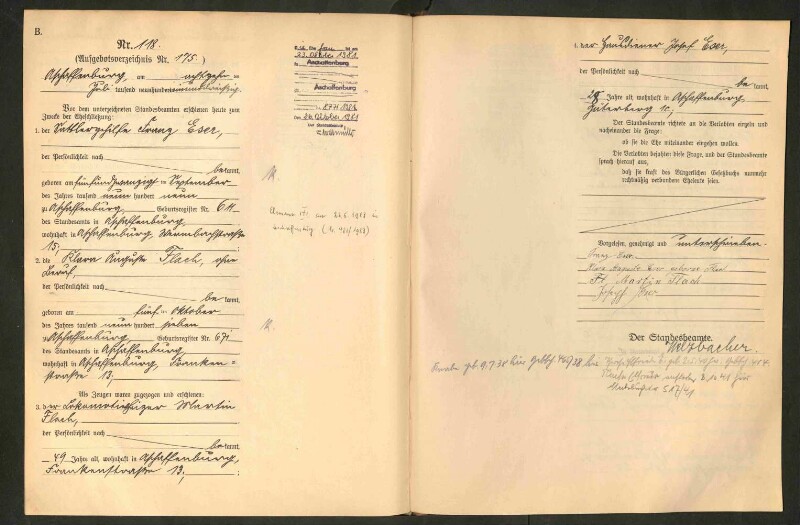 Standesamtsbuch der Stadt Aschaffenburg: Eheschließungen 252/1930 - 130/1931