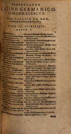 Nomenclator quadrilinguis, Latino-germanico graeco-gallicus in classes IIII distinctus