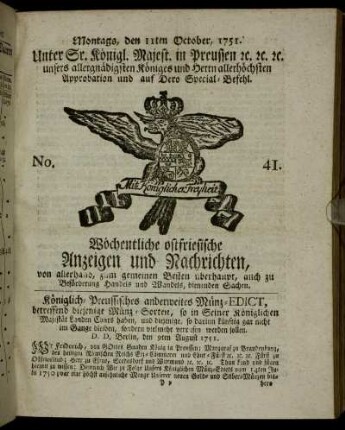 No. 41. Montags, den 11ten October, 1751.