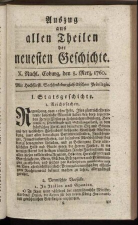 X. Nachl. Coburg, den 8. Merz. 1760.