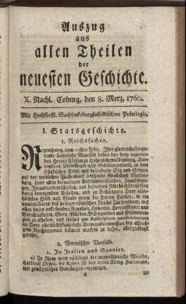 X. Nachl. Coburg, den 8. Merz. 1760.