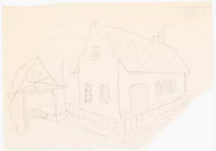 Haus am Wasser mit Bootsschuppen: Perspektivische Ansicht Haus am Wasser mit Bootsschuppen, vgl. Inv.Nr. 42461 und 42462