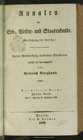 3.Ser.2.1836+Index: Annalen der Erd-, Völker- und Staatenkunde