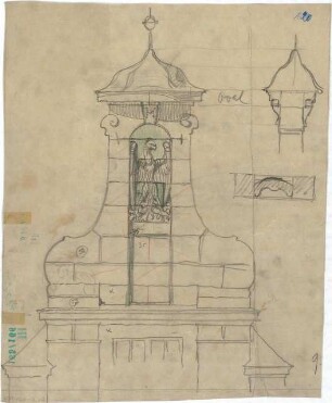 Fischer, Theodor; Heilbronn; Stadt-Theater - Turm (Teilansicht, Details)