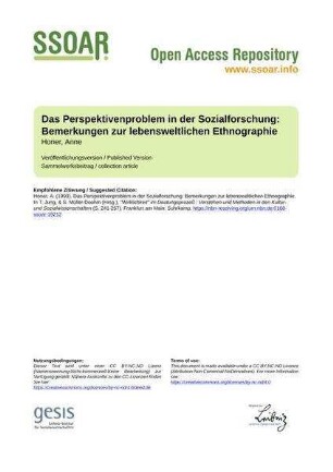 Das Perspektivenproblem in der Sozialforschung: Bemerkungen zur lebensweltlichen Ethnographie
