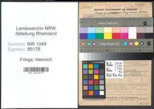 Entnazifizierung Heinrich Frings , geb. 16.06.1895 (Spediteur)