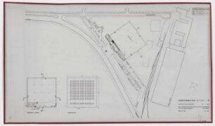 Verkehrsmuseum (nicht realisiert) – Variante I: Lageplan, Grundriss Galerie, Draufsicht. Berlin-Charlottenburg, Wandalenallee/Jafféstraße