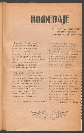 Homenaje al payador argentino Gabino Ezeiza, Octubre 12 de 1916-1922