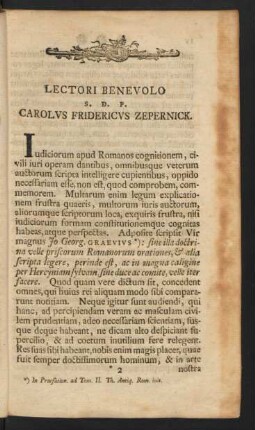Lectori Benevolo S.D.P. Carolus Fridericvs Zepernick.