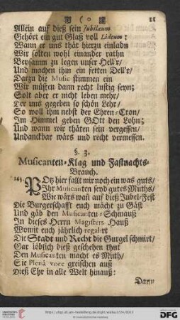 §. 3. Musicanten = Klag und Fastnachts = Brauch