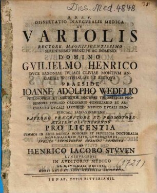 Dissertatio Inavgvralis Medica De Variolis