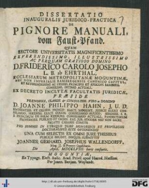 Dissertatio Inauguralis Juridico-Practica De Pignore Manuali