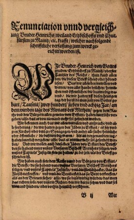 Kürtzlich doch gentzlich Verzeichnis aller vnd jeder particular Rechten vnd Gerechtigkeiten, welcher, vnd keiner mehr, vor alten zeiten die Ertzbischoue zu Meintz, etc. an vnd in der freien Stad Erffurdt, sich damals angemast haben ...