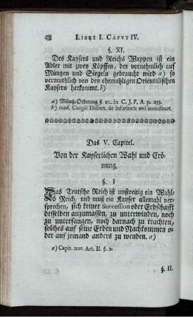 Das V. Capitel. Von der Kayserlichen Wahl und Crönung.