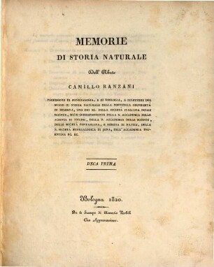 Memorie di Storia naturale Dec. I