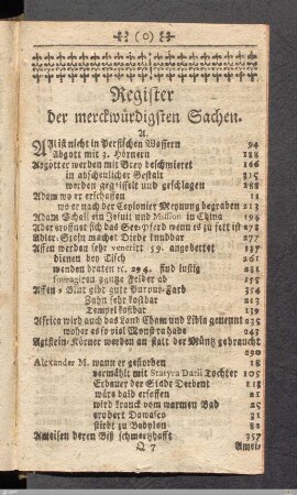 Register der merkwürdigsten Sachen.