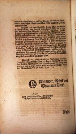 Kaiserlich-Allergnädigstes Commissions-Decret, An Eine Hochlöbliche allgemeine Reichs-Versammlung zu Regensburg, de dato 3. April 1772. Die in den Chur-Bayerischen Mautsachen ergangene Kaiserliche Oberstrichterliche Verfügungen betreffend