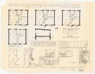 Studie zu schrägen Innenwänden: Grundrisse mit rechtwinklig und schräg geschnittenen Räumen unter gleichen Bedingungen; Besonnung von Wohnraum und Küche zu verschiedenen Jahreszeiten (Grundriss III)