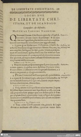 Locus XVII. De Libertate Christiana, Et Scandalo