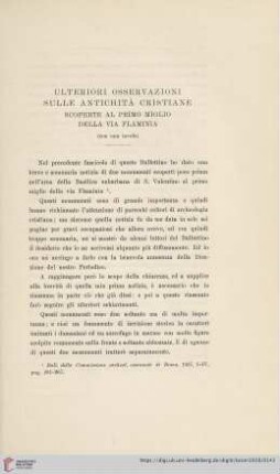 56: Ulteriori osservazioni sulle antichità cristiane scopere al primo miglio della via flaminia