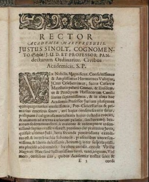 Rector Academiæ Marpurgensis Justus Sinolt, Cognomento Schütz [...]