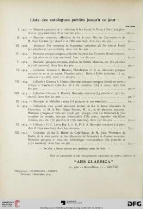Liste des catalogues publiés jusqu'à ce jour