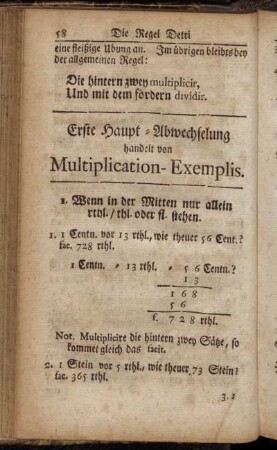 Erste Haupt-Abwechselung handelt von Multiplication-Exemplis.