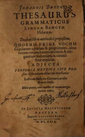 Thesaurus grammaticus Linguae S. Hebraeae