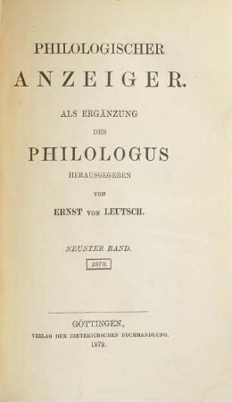 Philologischer Anzeiger. 9. 1878