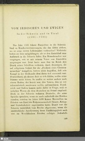 Vom Irdischen und Ewigen : In der Schweiz und in Tirol (1531 - 1535)