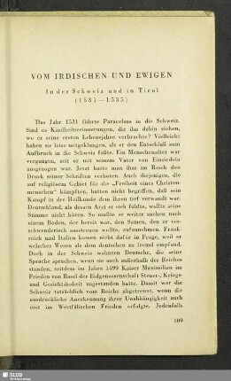 Vom Irdischen und Ewigen : In der Schweiz und in Tirol (1531 - 1535)