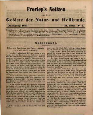 Froriep's Notizen aus dem Gebiete der Natur- und Heilkunde. 1861,2
