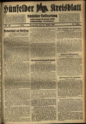 Erste Ausgabe vom Donnerstag, den 24. August 1933.