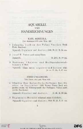 Aquarelle und Handzeichnungen (Nr. 1-363)