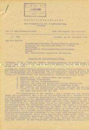 Interner Nachrichtendienst der Stadtverwaltung Leipzig u.a. zum Nürnberger Prozess und mit Kurznachrichten aus dem In- und Ausland ("Nur für den Dienstgebrauch")
