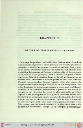 Chapitre V: Histoire de Tralles pendant L'Empire