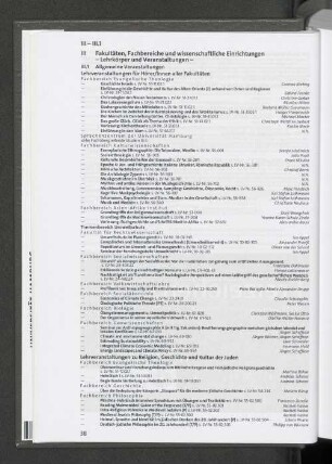 III. Fakultäten, Fachbereiche und wissenschaftliche Einrichtungen - Lehrkörper und Veranstaltungen -